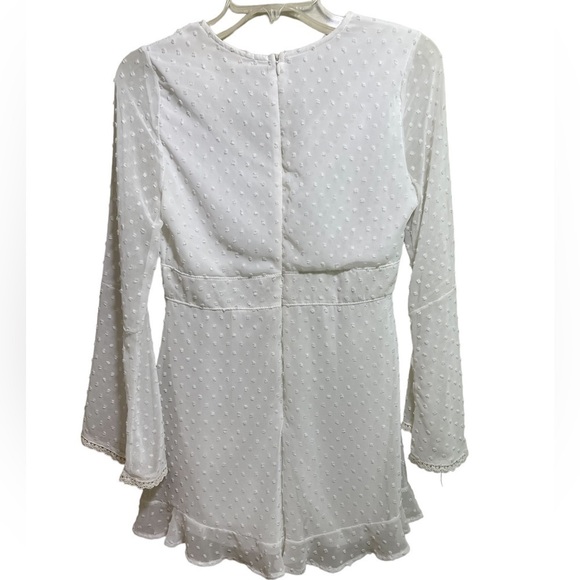 Altar’d State Romper Shorts White Lined Crocheted Trim Small - Picture 3 of 11